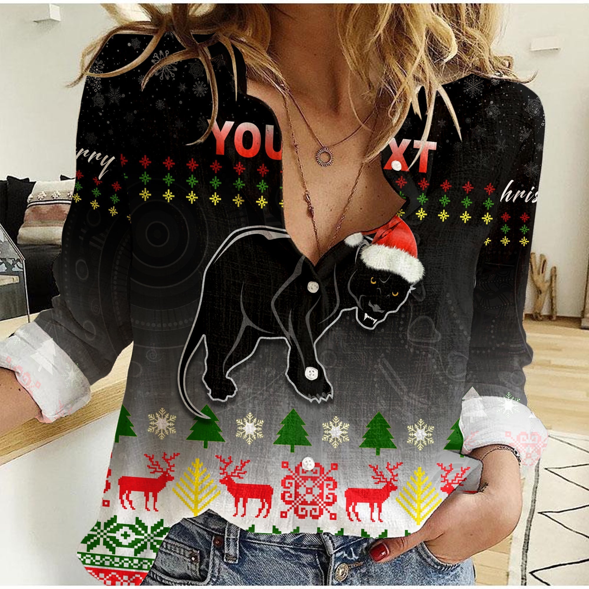 (Custom Personalised) Penrith Panthers Women Casual Shirt Merry Christmas 2022 Indigenous - Vibe Hoodie Shop