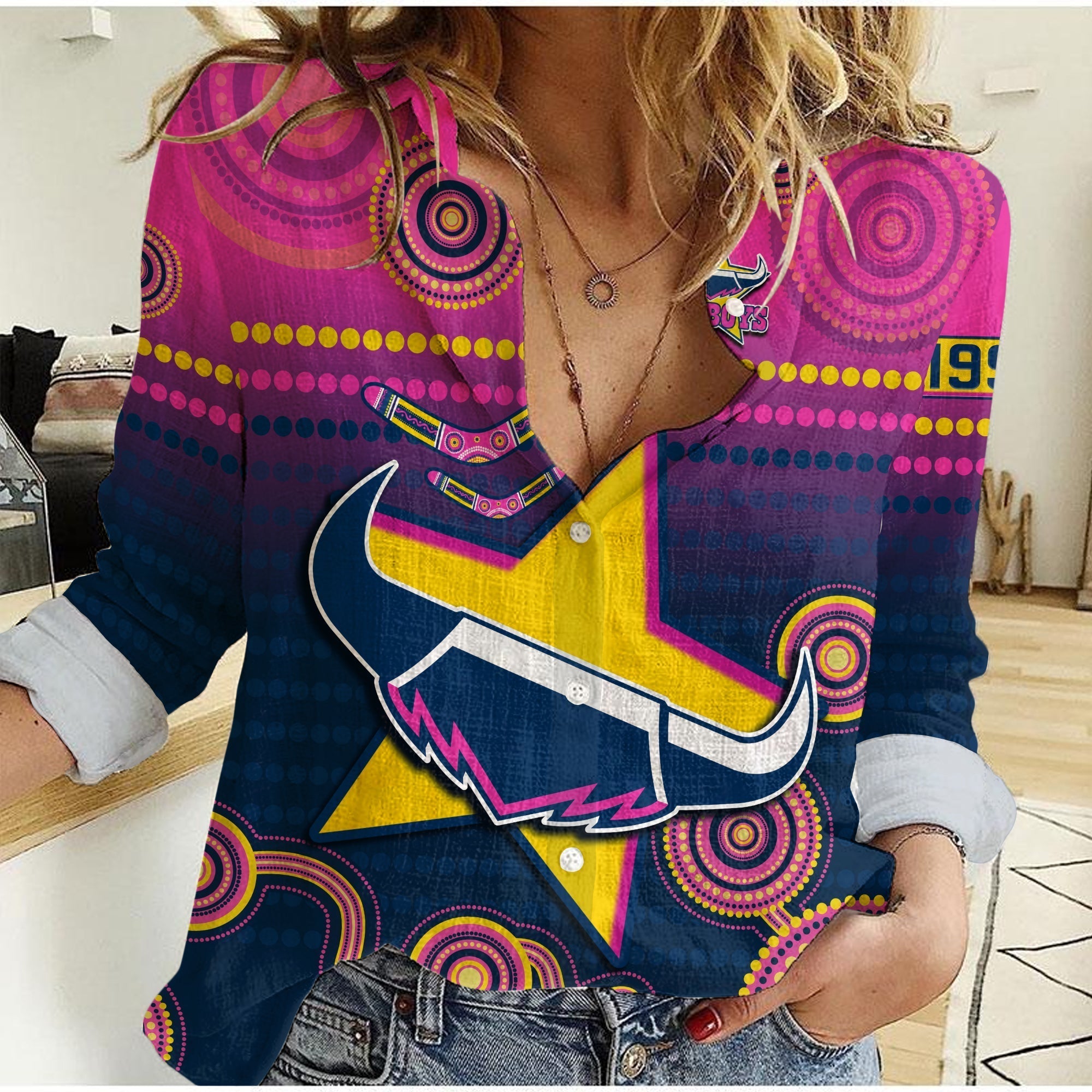 (Custom Personalised) Cowboys Rugby Women Casual Shirt Aboriginal Go Premiers North Queensland - Vibe Hoodie Shop