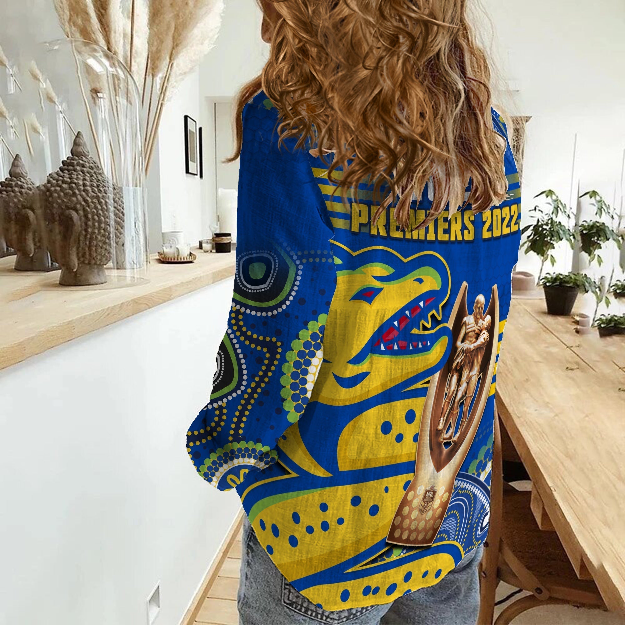 Parramatta Rugby Women Casual Shirt Eels Premiers 2022 Indigenous Artsy - Vibe Hoodie Shop