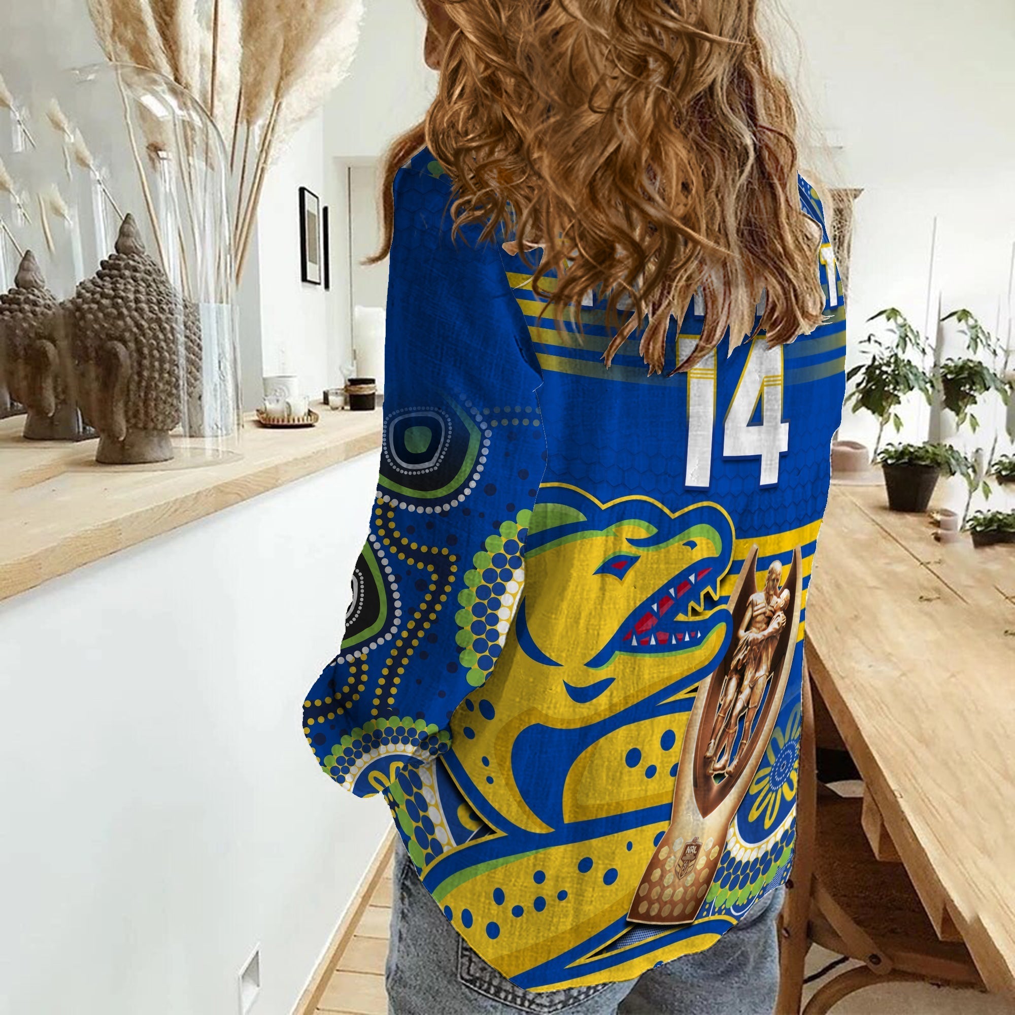 (Custom Text And Number) Parramatta Rugby Women Casual Shirt Eels Premiers 2022 Indigenous Artsy - Vibe Hoodie Shop
