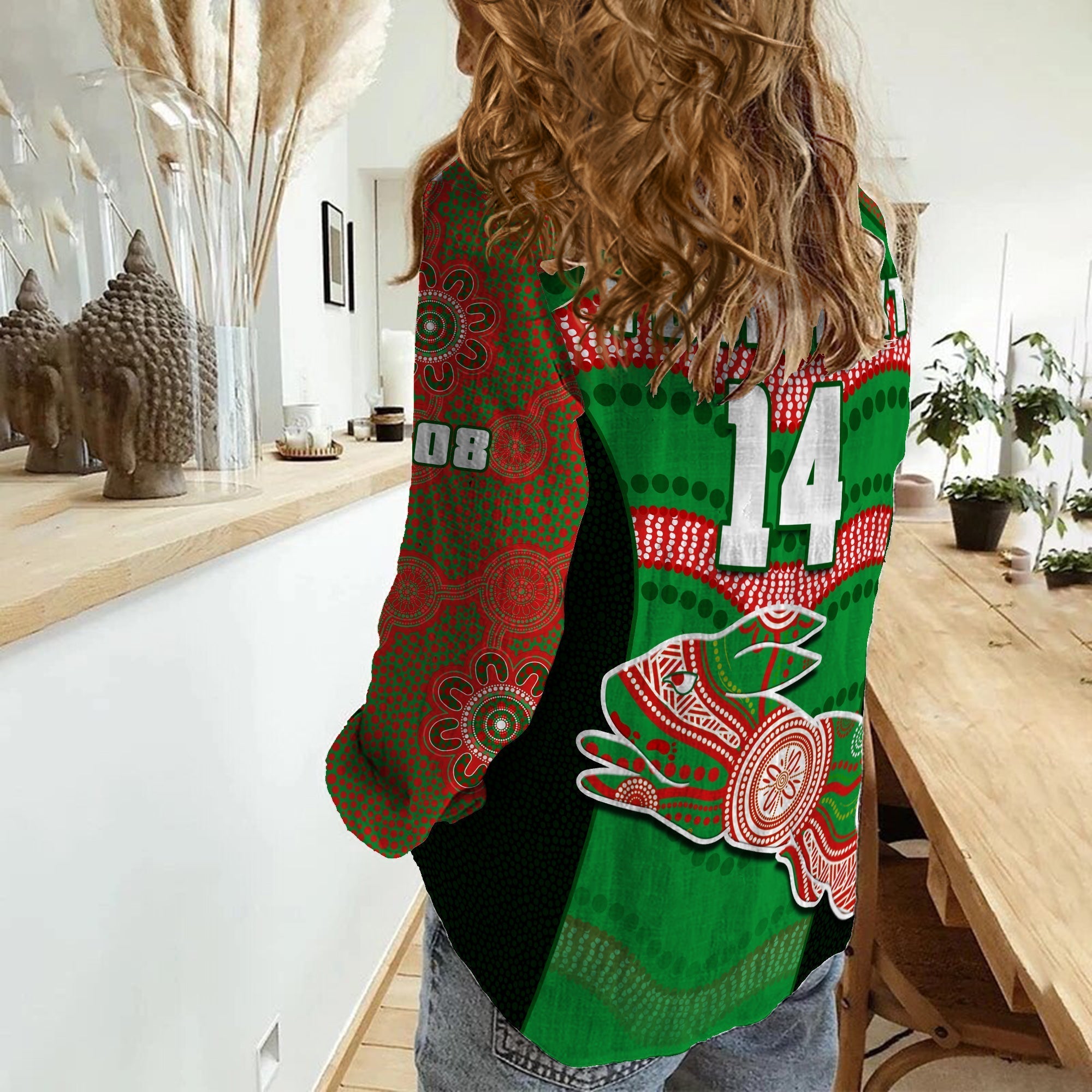 (Custom Text And Number) Rabbitohs Rugby Women Casual Shirt Souths 1908 Aboriginal Dot Painting Go Bunnies - Vibe Hoodie Shop