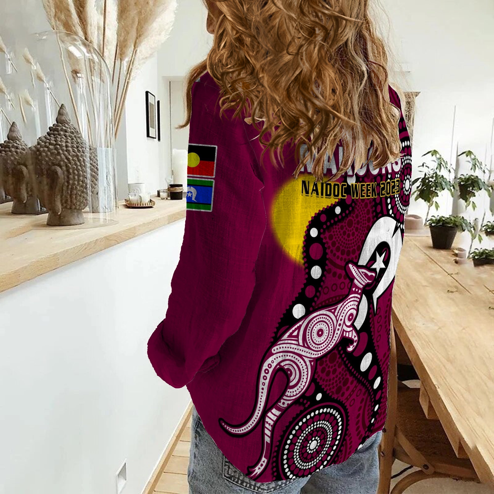 Maroons Rugby NAIDOC 2023 Women Casual Shirt QLD For Our Elders Indigenous Art - Vibe Hoodie Shop