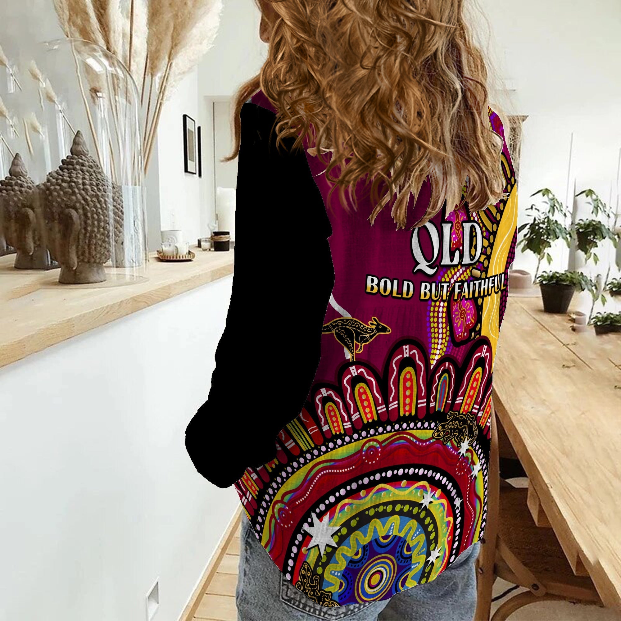 Queensland State Women Casual Shirt QLD Australian Indigenous Art - Vibe Hoodie Shop