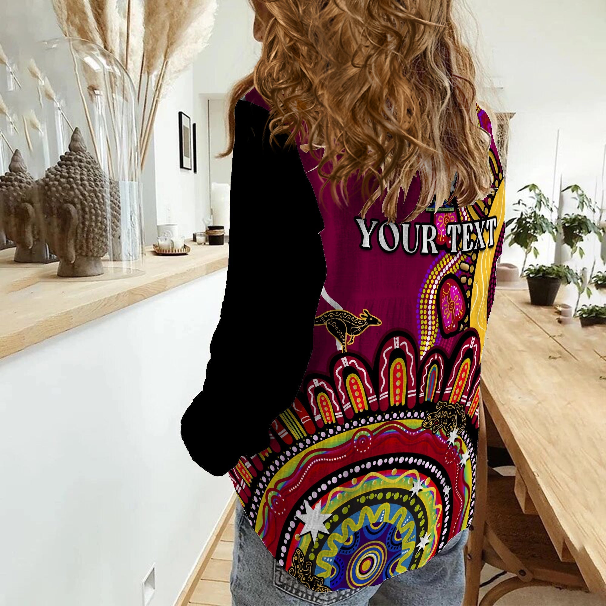 (Custom Personalised) Queensland State Women Casual Shirt QLD Australian Indigenous Art - Vibe Hoodie Shop