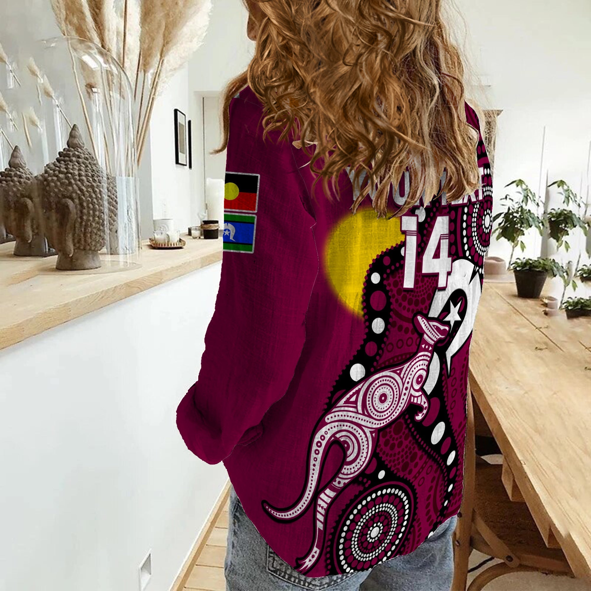 (Custom Text And Number) Maroons Rugby NAIDOC 2023 Women Casual Shirt QLD For Our Elders Indigenous Art - Vibe Hoodie Shop