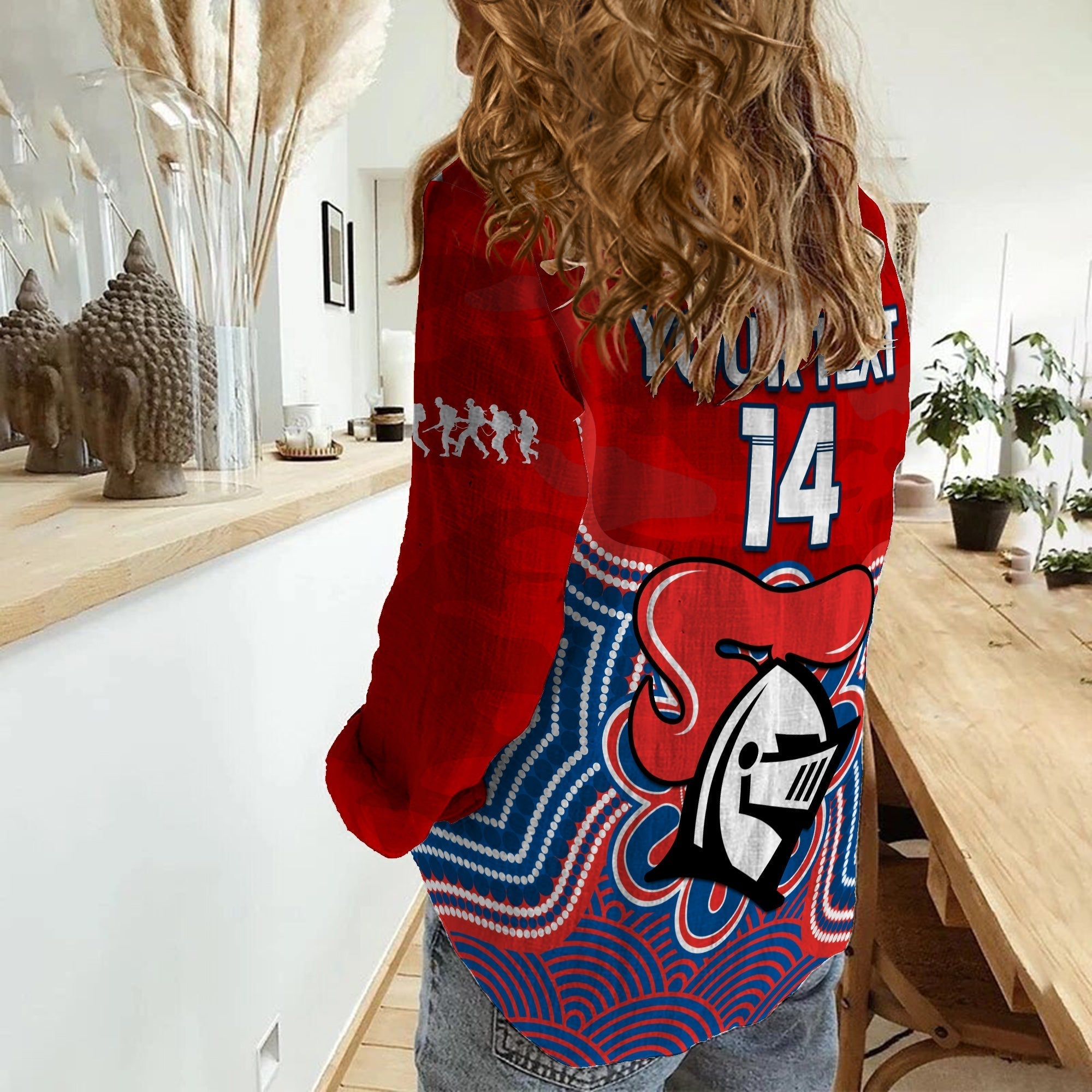 (Custom Text And Number) Knights ANZAC 2023 Women Casual Shirt Camouflage Poppy Mix Aboriginal - Vibe Hoodie Shop