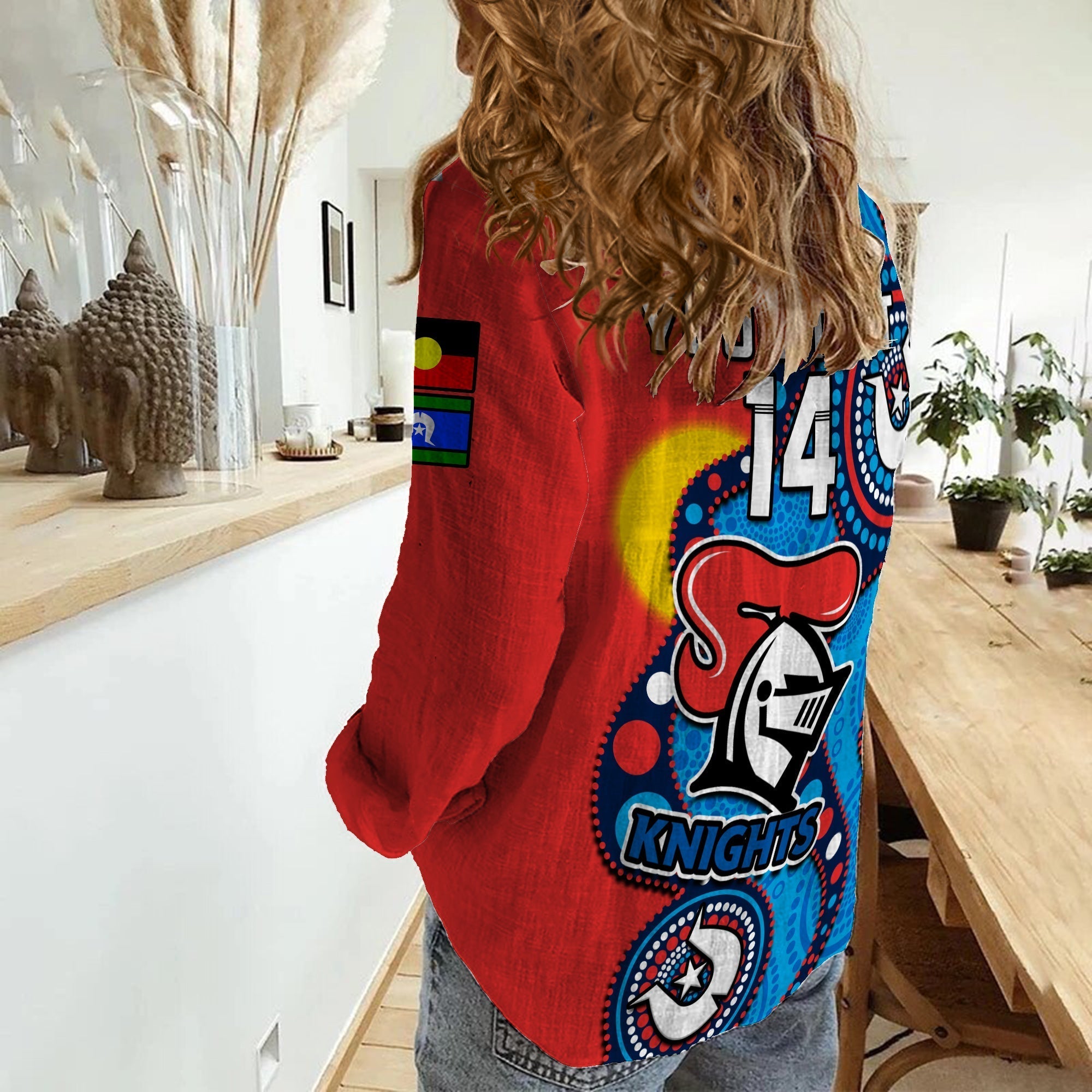 (Custom Text And Number) Knights Rugby NAIDOC 2023 Women Casual Shirt Indigenous For Our Elders - Vibe Hoodie Shop