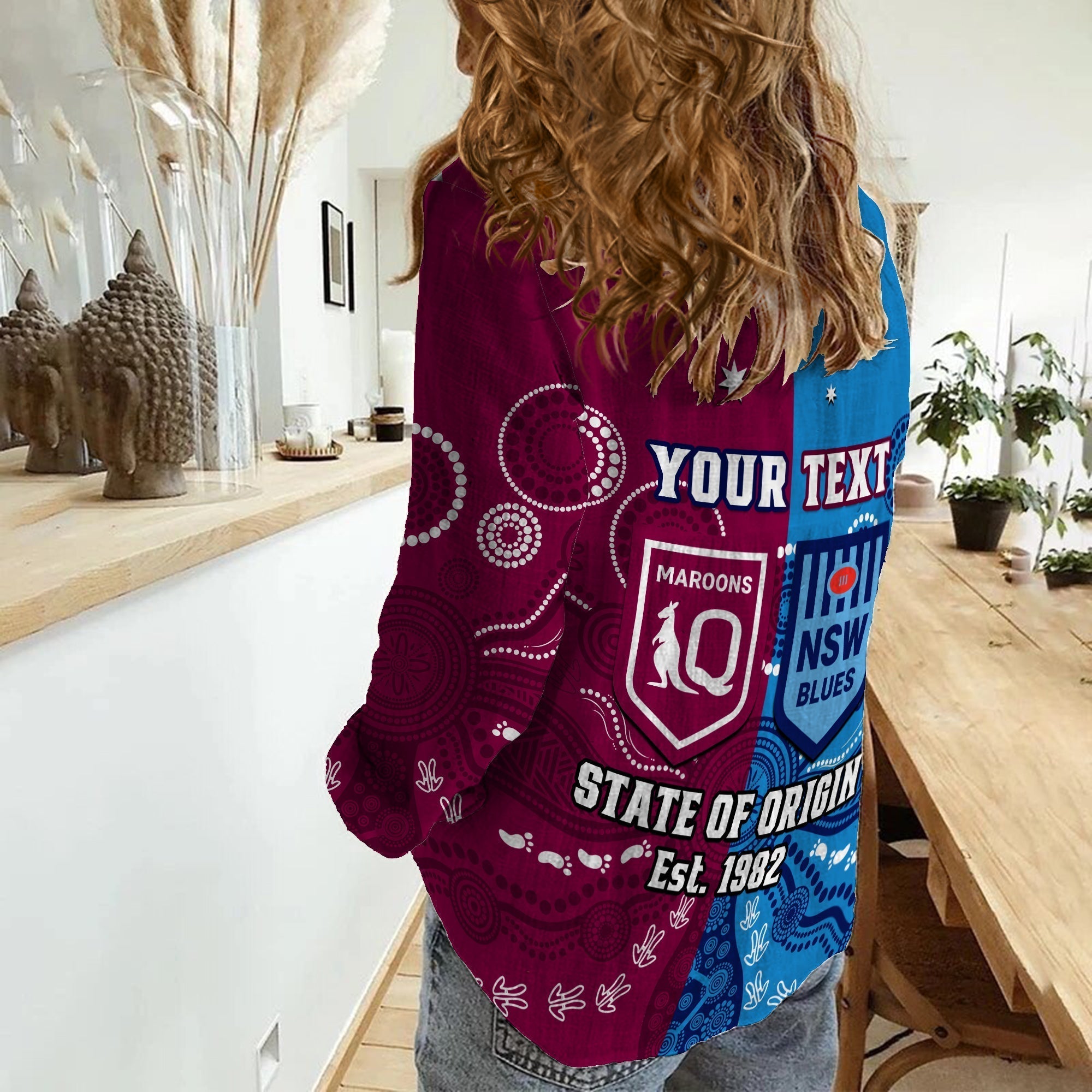 (Custom Personalised) QLD Maroons And NSW Blues Rugby Women Casual Shirt State of Origin Indigenous - Vibe Hoodie Shop