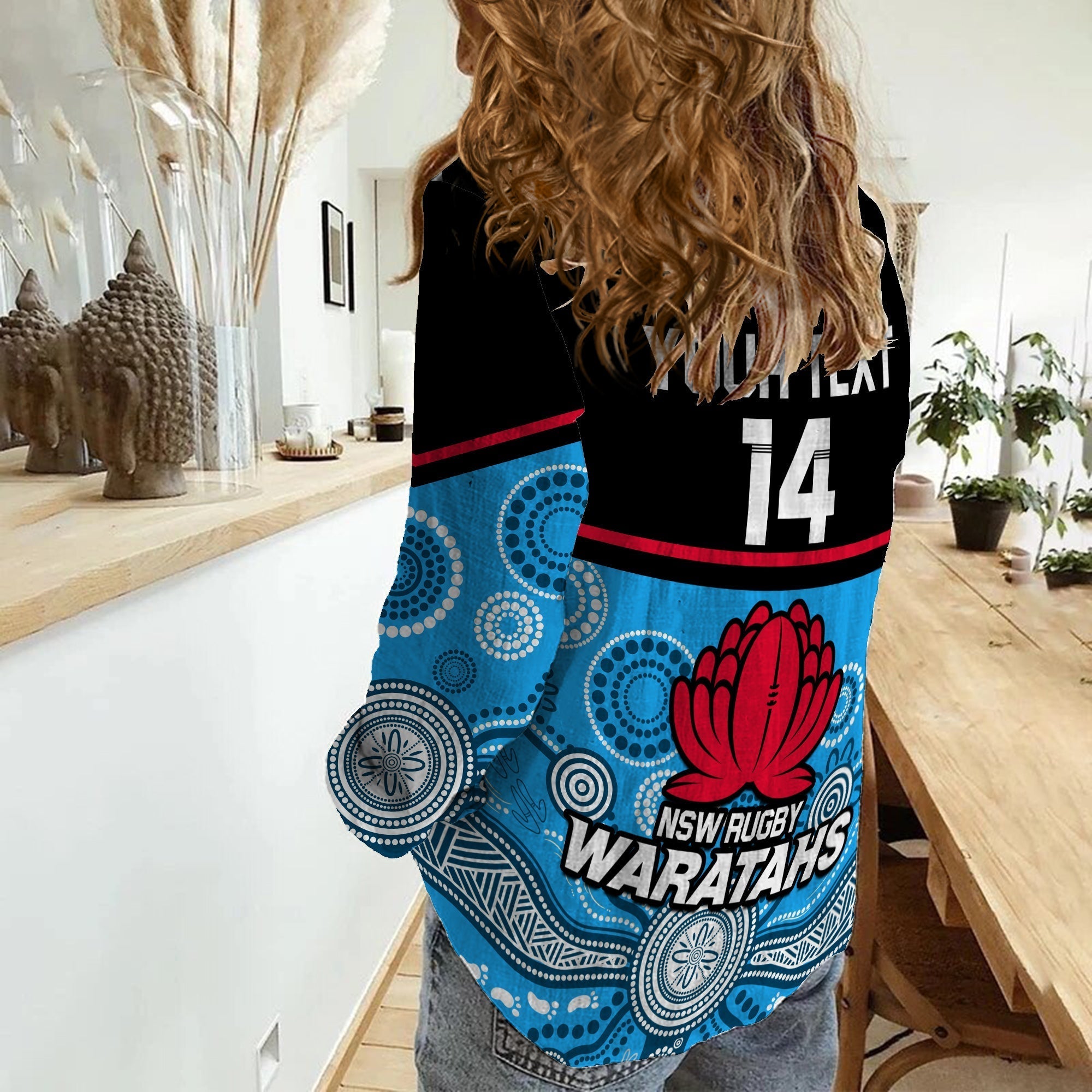 (Custom Text And Number) Waratahs Super Rugby 2023 Women Casual Shirt NSW Tahs Indigenous Art - Vibe Hoodie Shop