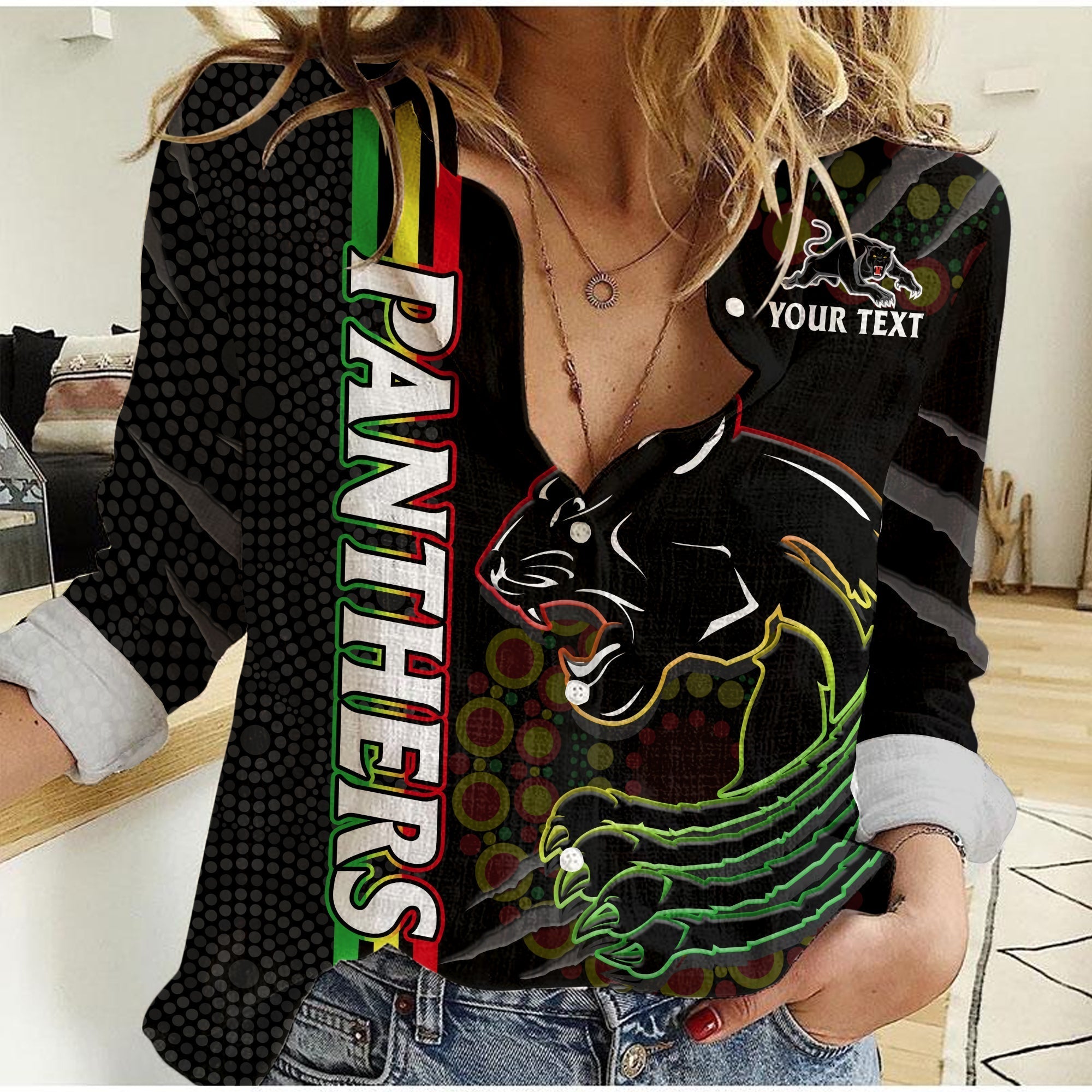 (Custom Text And Number) Panthers Rugby Women Casual Shirt The Mountain Men Aboriginal Art Dynamic - Vibe Hoodie Shop