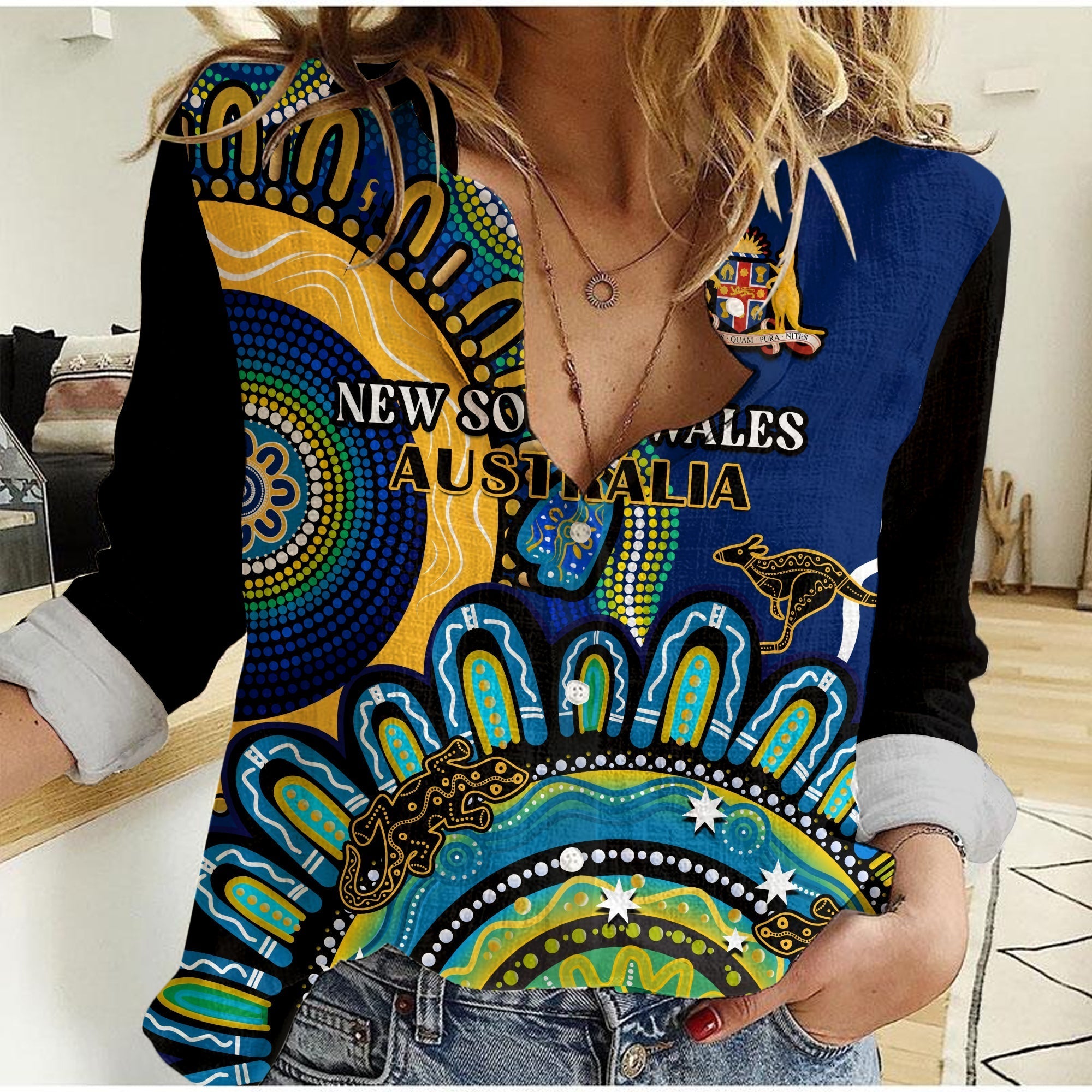 (Custom Personalised) New South Wales State Women Casual Shirt NSW Australian Indigenous Art - Vibe Hoodie Shop