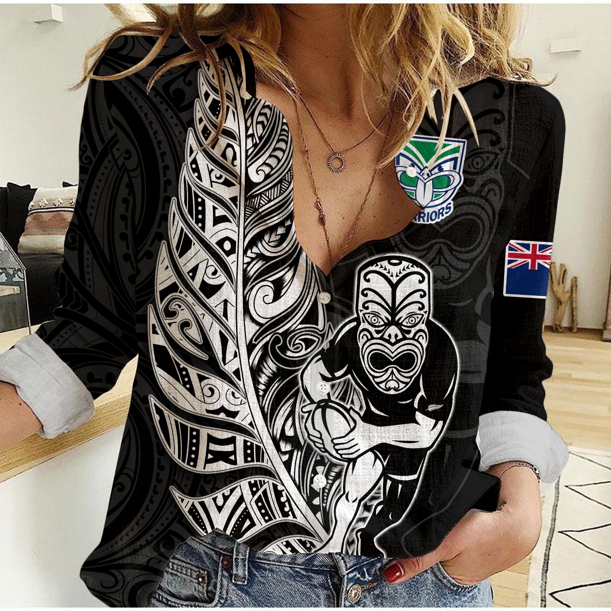 New Zealand Tiki Rugby Women Casual Shirt NZ Warriors Fern Maori Style - Vibe Hoodie Shop