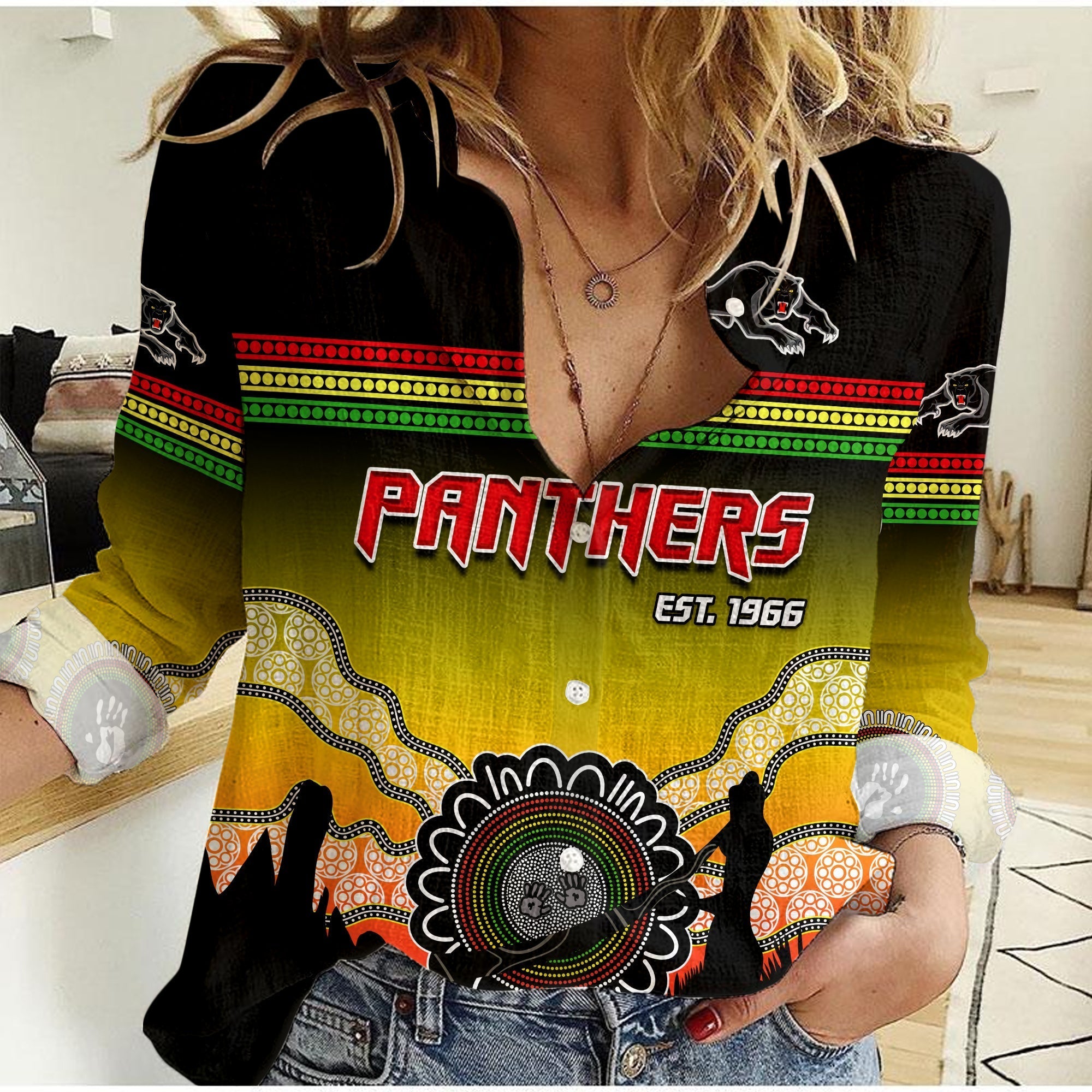 (Custom Personalised) Panthers Women Casual Shirt Go The Mighty Penrith Aboriginal - Vibe Hoodie Shop