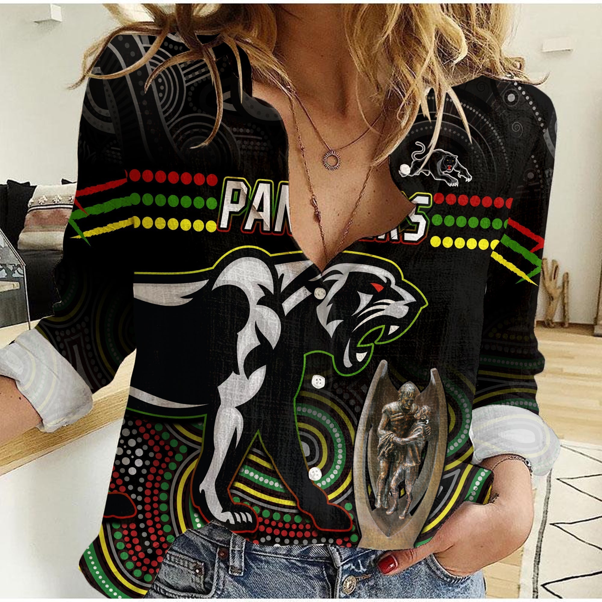 Custom Personalised Panthers Rugby Women Casual Shirt Premiers 2022 Back to Back Champions - Vibe Hoodie Shop