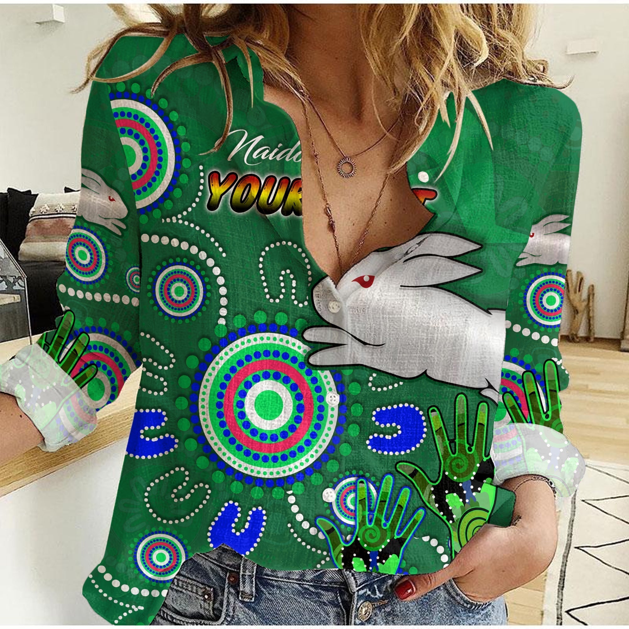 (Custom Personalised) NAIDOC Rabbitohs 2022 Women Casual Shirt - Vibe Hoodie Shop