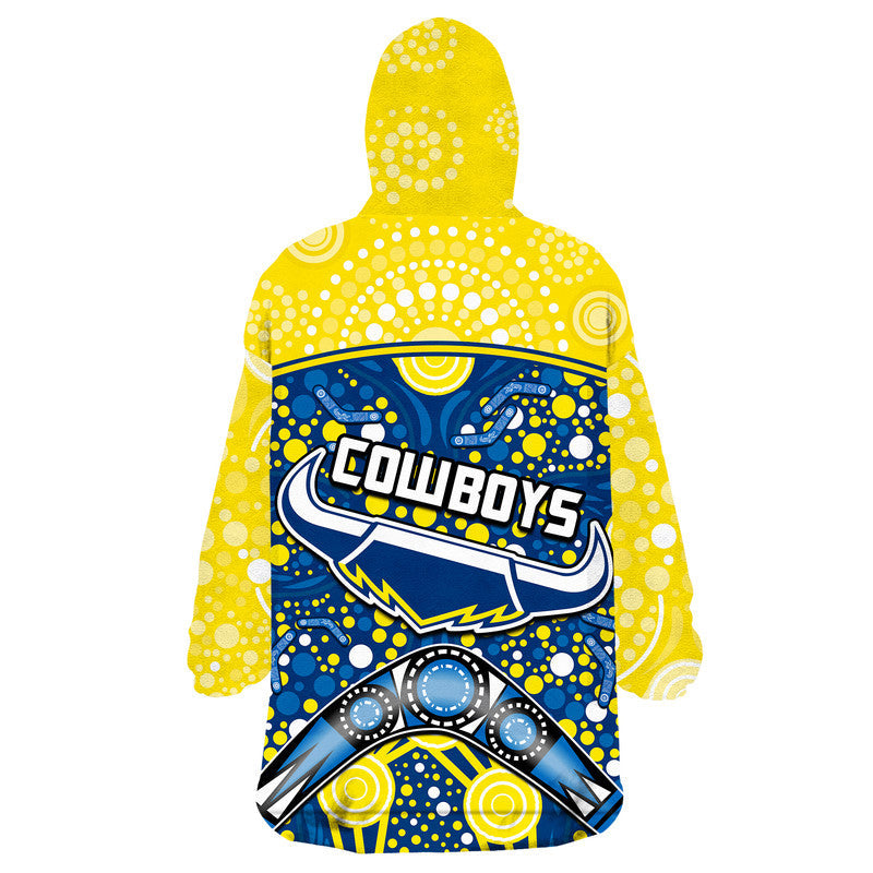 Cowboys Rugby Wearable Blanket Hoodie Boomerang Indigenous Dots - Vibe Hoodie Shop