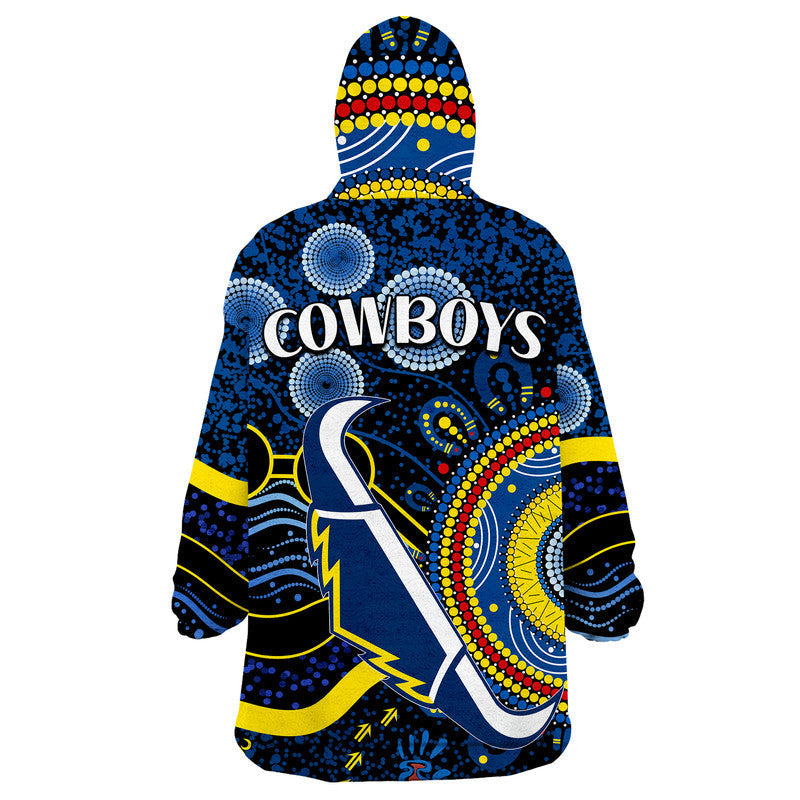 Cowboys Rugby Wearable Blanket Hoodie Aboriginal Dots Version - Vibe Hoodie Shop