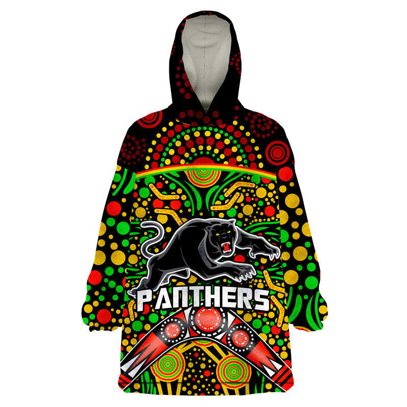 (Custom Personalised) Panthers Rugby Wearable Blanket Hoodie Boomerang Indigenous Dots - Vibe Hoodie Shop