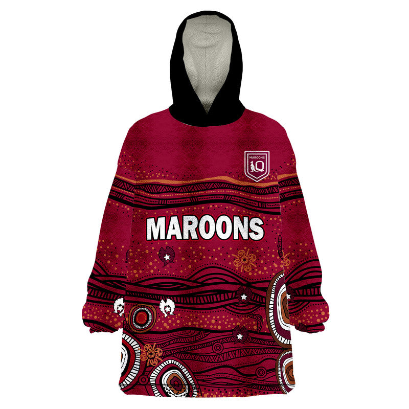 (Custom Personalised) QLD Maroons Rugby Wearable Blanket Hoodie Indigenous - Vibe Hoodie Shop