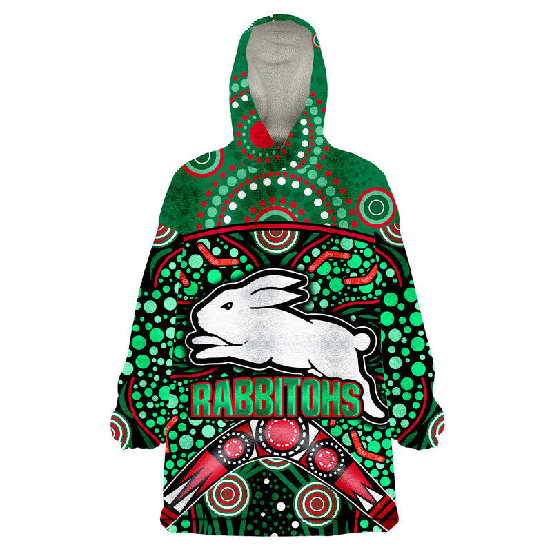 (Custom Personalised) South Sydney Indigenous Rabbitohs Dot Art Style Wearable Blanket Hoodie - Vibe Hoodie Shop