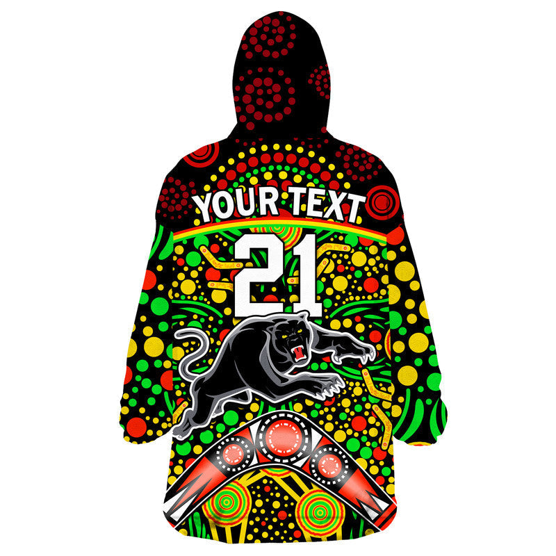 (Custom Personalised) Panthers Rugby Wearable Blanket Hoodie Boomerang Indigenous Dots - Vibe Hoodie Shop