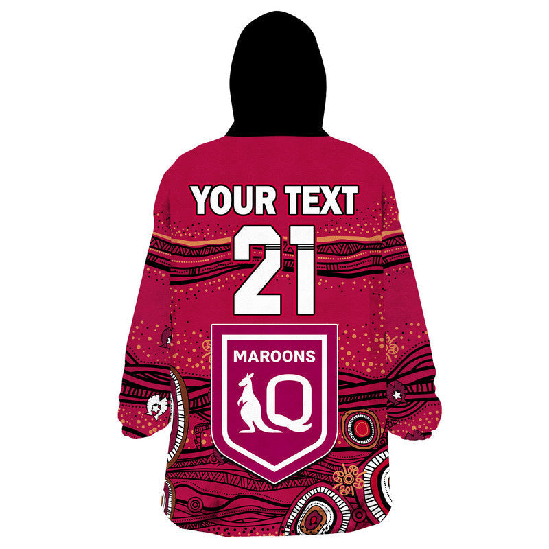 (Custom Personalised) QLD Maroons Rugby Wearable Blanket Hoodie Indigenous - Vibe Hoodie Shop