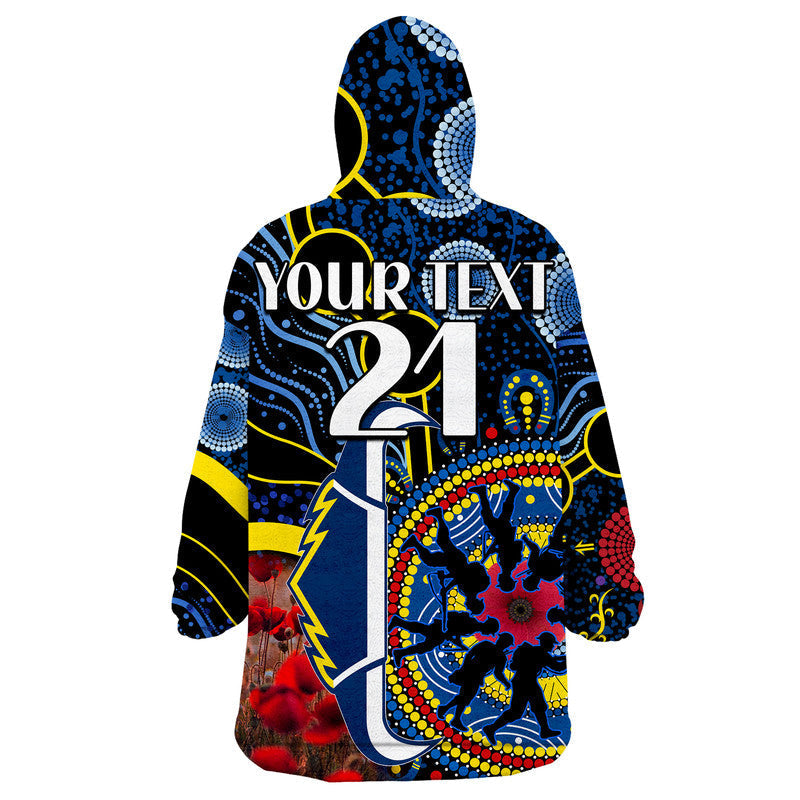 (Custom Personalised) Cowboys Rugby ANZAC Wearable Blanket Hoodie Aboriginal Military and Poppy Flowers - Vibe Hoodie Shop