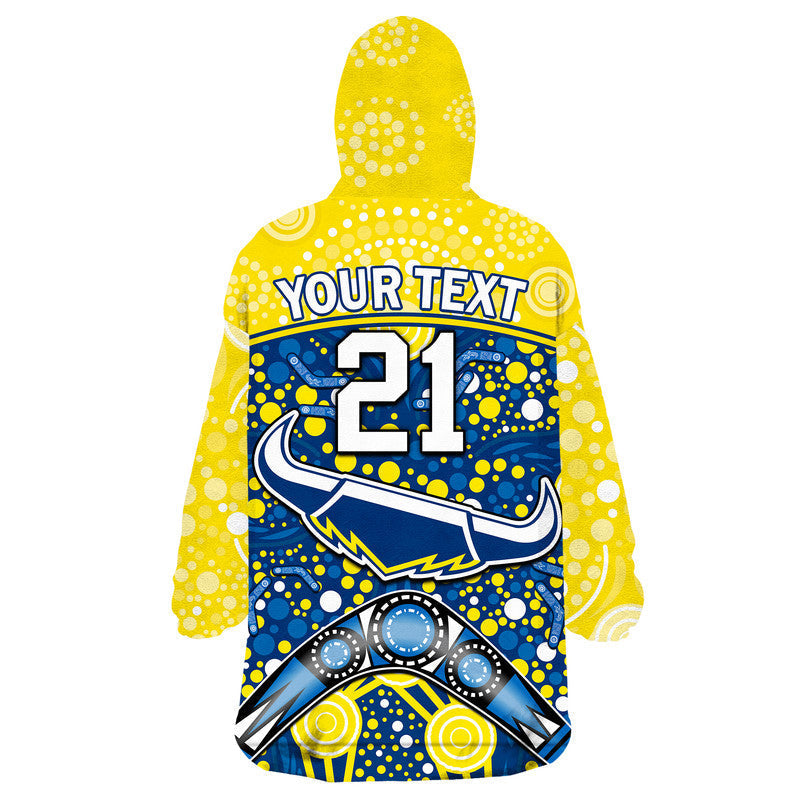 (Custom Personalised) Cowboys Rugby Wearable Blanket Hoodie Boomerang Indigenous Dots - Vibe Hoodie Shop