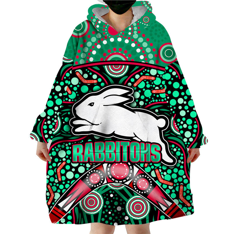 South Sydney Indigenous Rabbitohs Dot Art Style Wearable Blanket Hoodie - Vibe Hoodie Shop