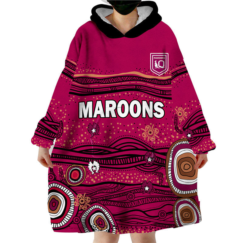 (Custom Personalised) QLD Maroons Rugby Wearable Blanket Hoodie Indigenous - Vibe Hoodie Shop