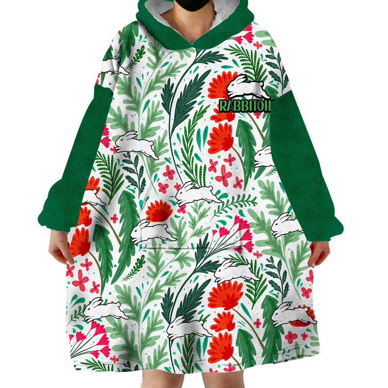 (Custom Personalised) Rabbitohs Poppy Flowers Field Wearable Blanket Hoodie - Vibe Hoodie Shop