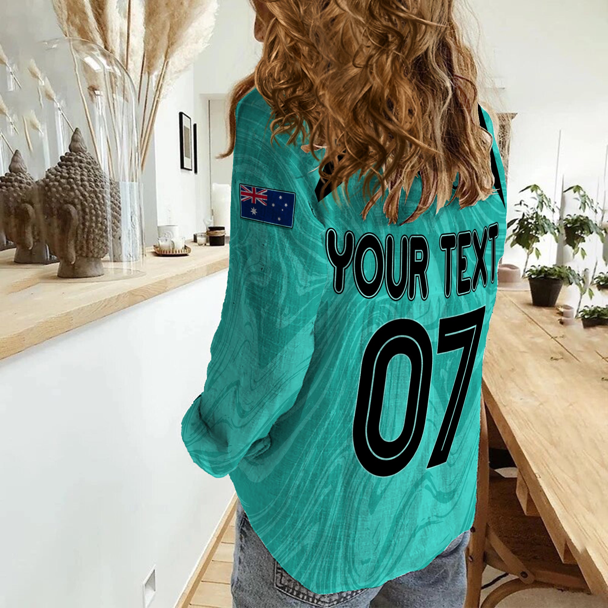 Personalised Aussie Matildas Women Casual Shirt 2023 Women World Cup Marble Patterns - Turquoise - Vibe Hoodie Shop