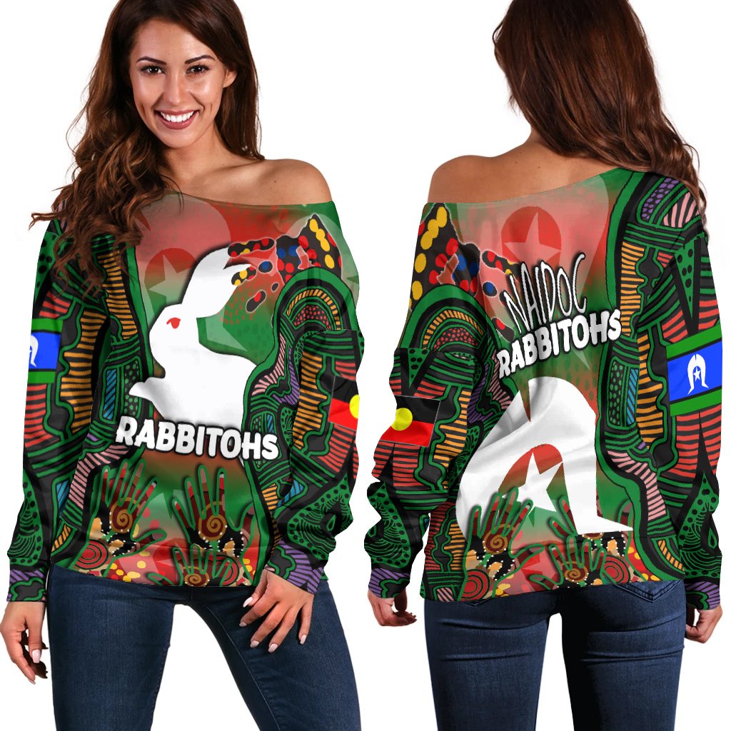 NAIDOC Rabbitohs Women Off Shoulder Sweater Torres Strait Islanders - Vibe Hoodie Shop