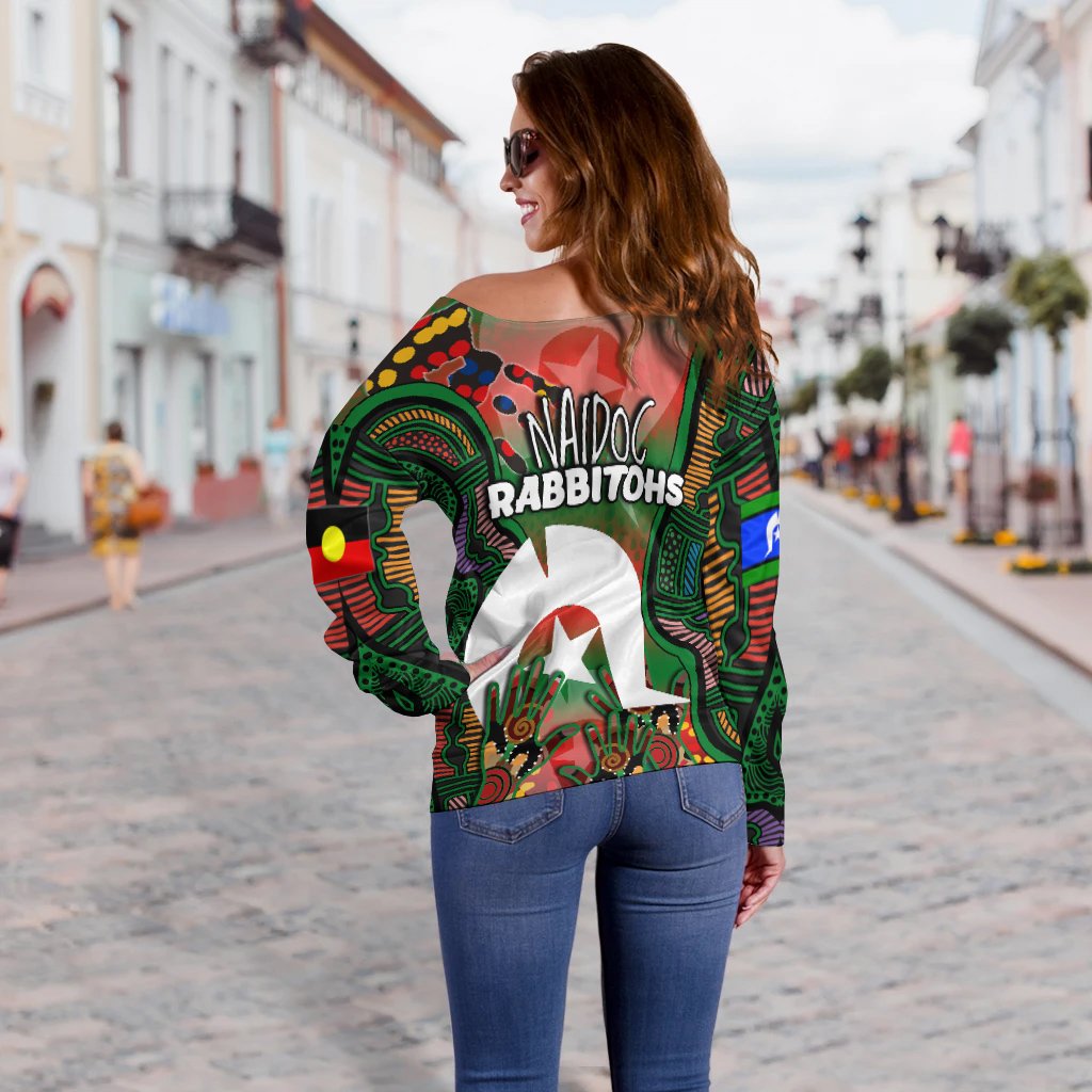 NAIDOC Rabbitohs Women Off Shoulder Sweater Torres Strait Islanders - Vibe Hoodie Shop