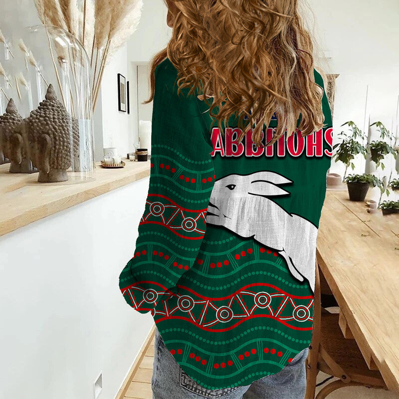 Rabbitohs Australia Day Women Casual Shirt Flag Map and Aboriginal Wave - Vibe Hoodie Shop