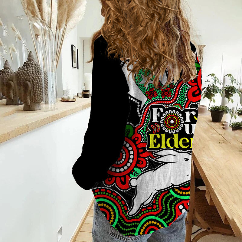 Rabbitohs Rugby Women Casual Shirt NAIDOC Torres Strait For Our Elders - Vibe Hoodie Shop