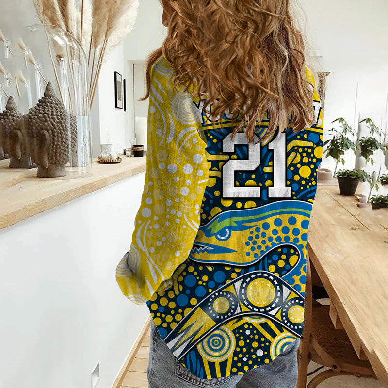 (Custom Personalised) Parramatta Eels Rugby Women Casual Shirt Boomerang Indigenous Dots - Vibe Hoodie Shop