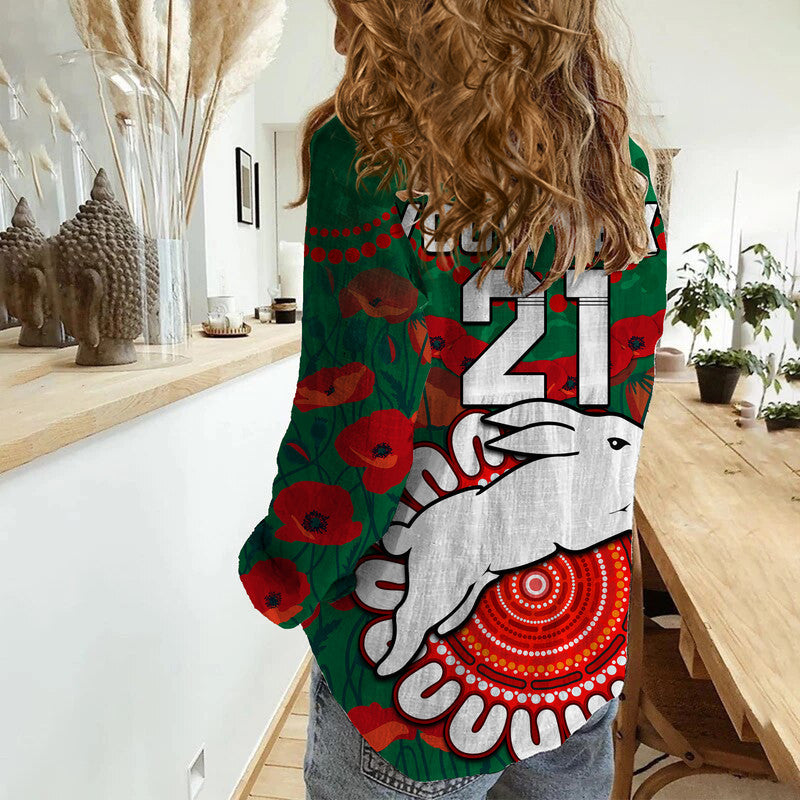 (Custom Personalised) Rabbitohs Rugby ANZAC Women Casual Shirt Camouflage Poppy - Vibe Hoodie Shop