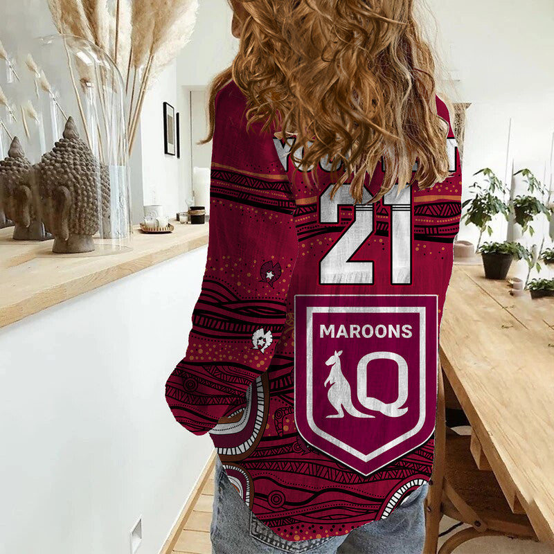 (Custom Personalised) QLD Maroons Rugby Women Casual Shirt Indigenous - Vibe Hoodie Shop
