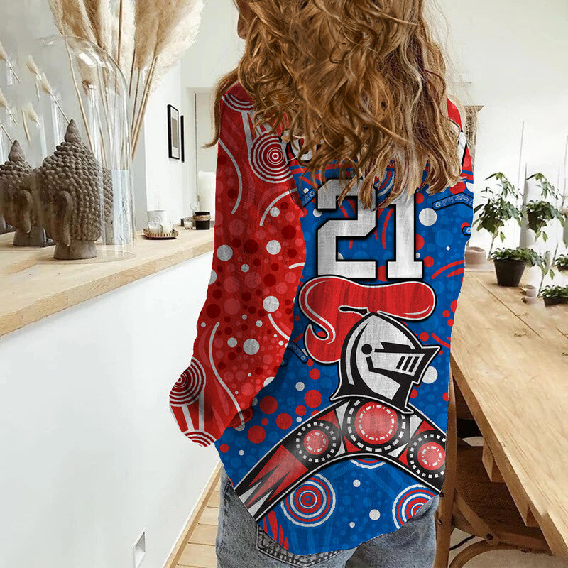 (Custom Personalised) Knights Rugby Women Casual Shirt Novocastrians Boomerang Indigenous Dots - Vibe Hoodie Shop