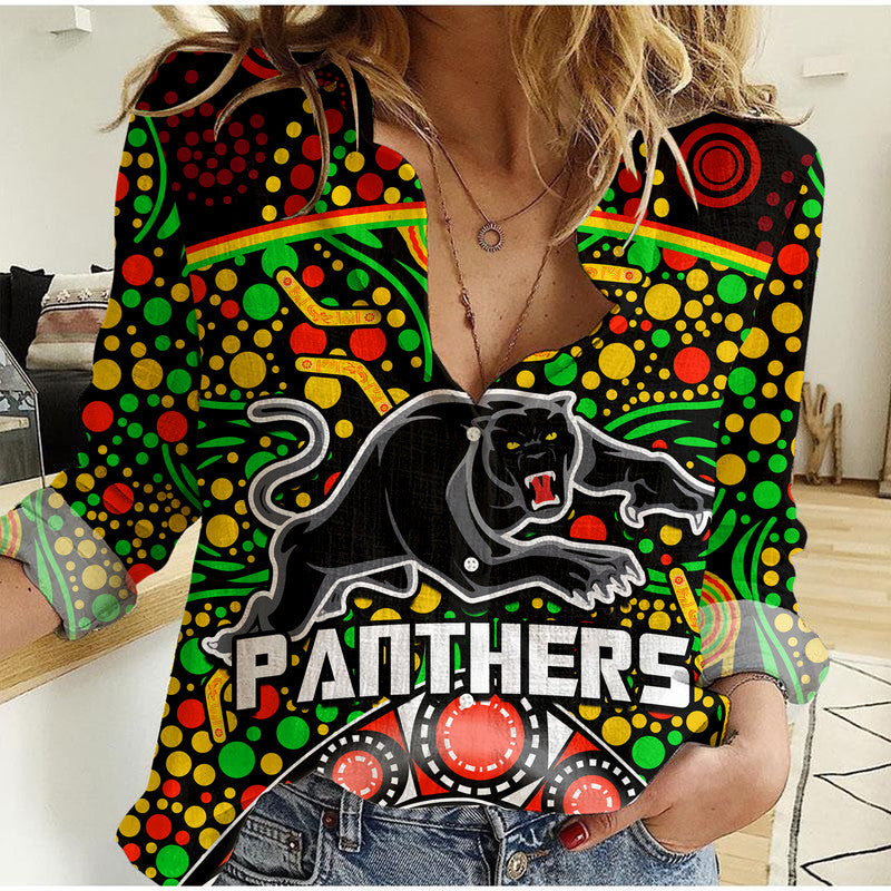 (Custom Personalised) Panthers Rugby Women Casual Shirt Boomerang Indigenous Dots - Vibe Hoodie Shop