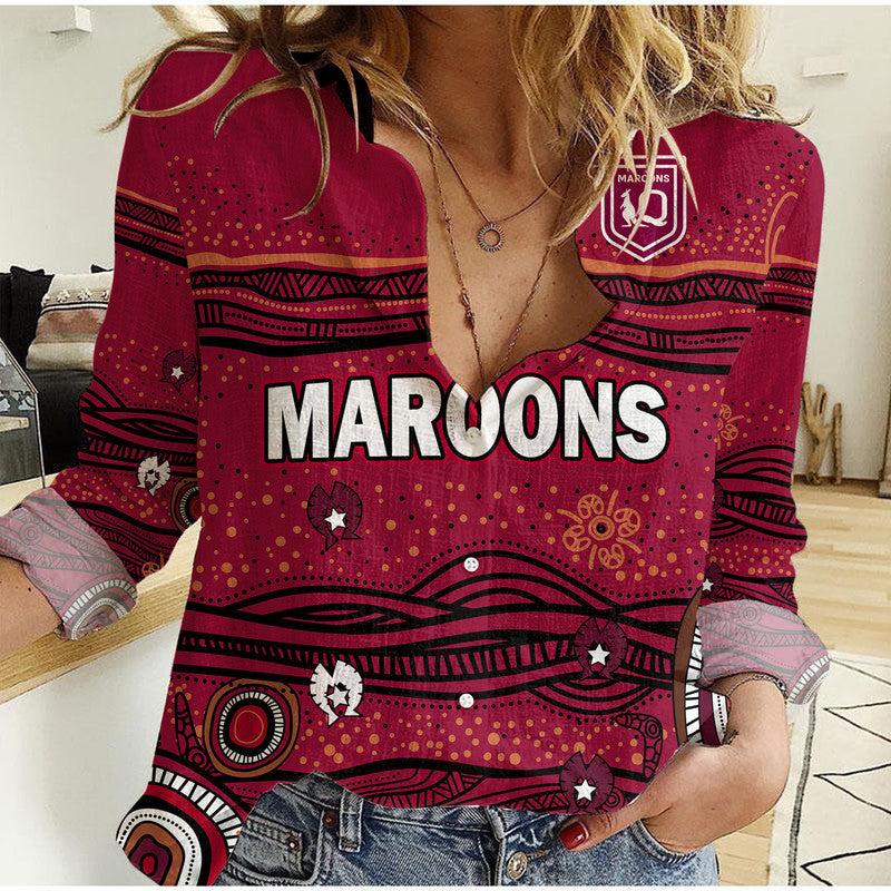 (Custom Personalised) QLD Maroons Rugby Women Casual Shirt Indigenous - Vibe Hoodie Shop