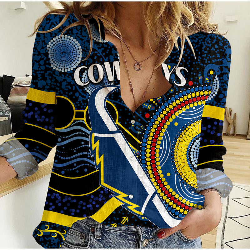 (Custom Personalised) Cowboys Rugby Women Casual Shirt Aboriginal Dots Version - Vibe Hoodie Shop