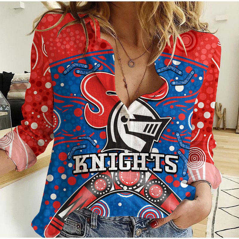 (Custom Personalised) Knights Rugby Women Casual Shirt Novocastrians Boomerang Indigenous Dots - Vibe Hoodie Shop