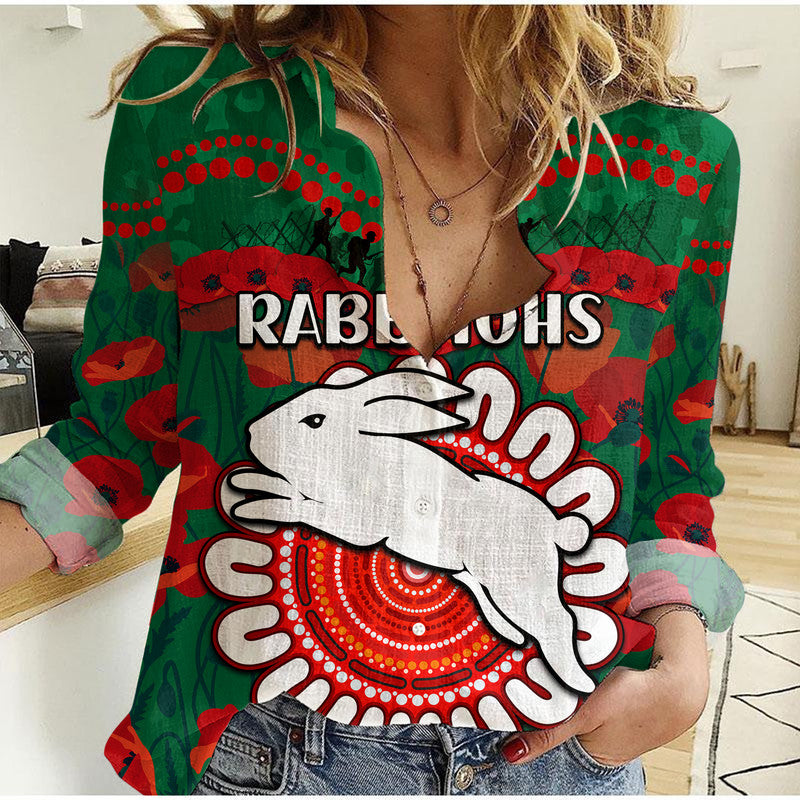 (Custom Personalised) Rabbitohs Rugby ANZAC Women Casual Shirt Camouflage Poppy - Vibe Hoodie Shop
