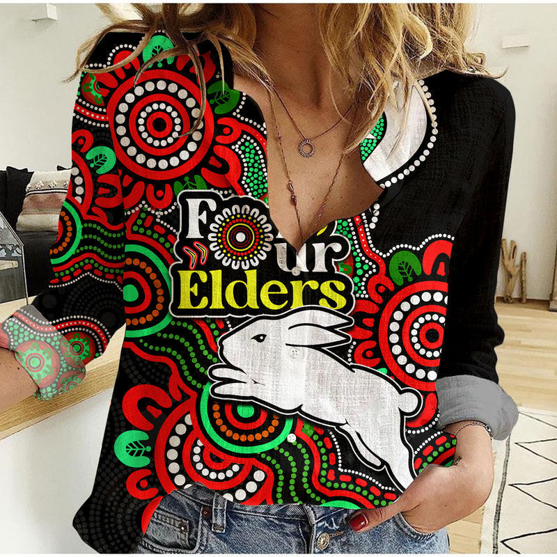 (Custom Personalised) Rabbitohs Rugby Women Casual Shirt NAIDOC Torres Strait For Our Elders - Vibe Hoodie Shop