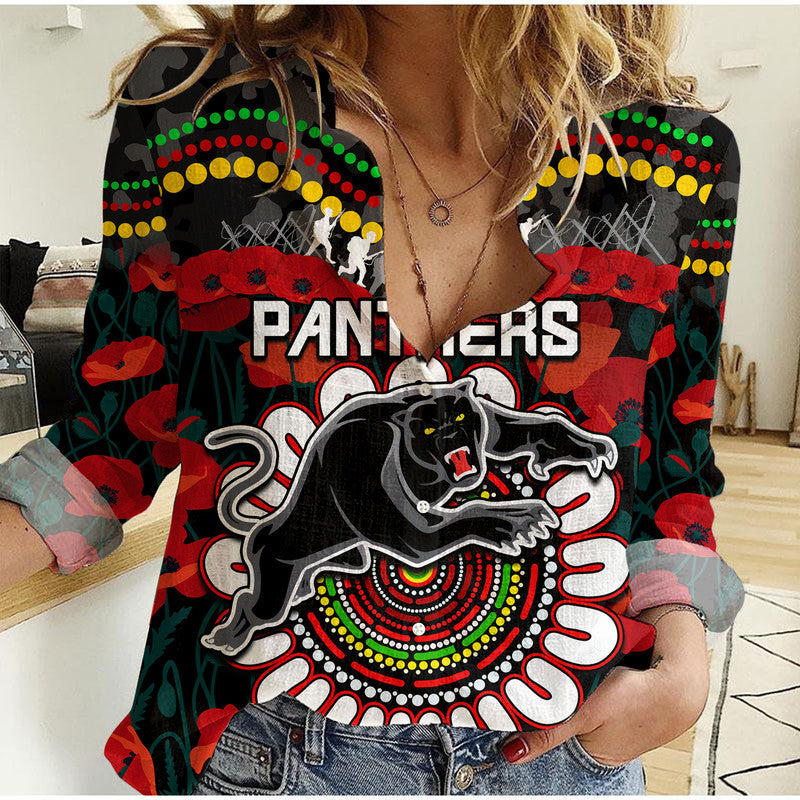 (Custom Personalised) Panthers Rugby ANZAC Women Casual Shirt Camouflage Poppy - Vibe Hoodie Shop