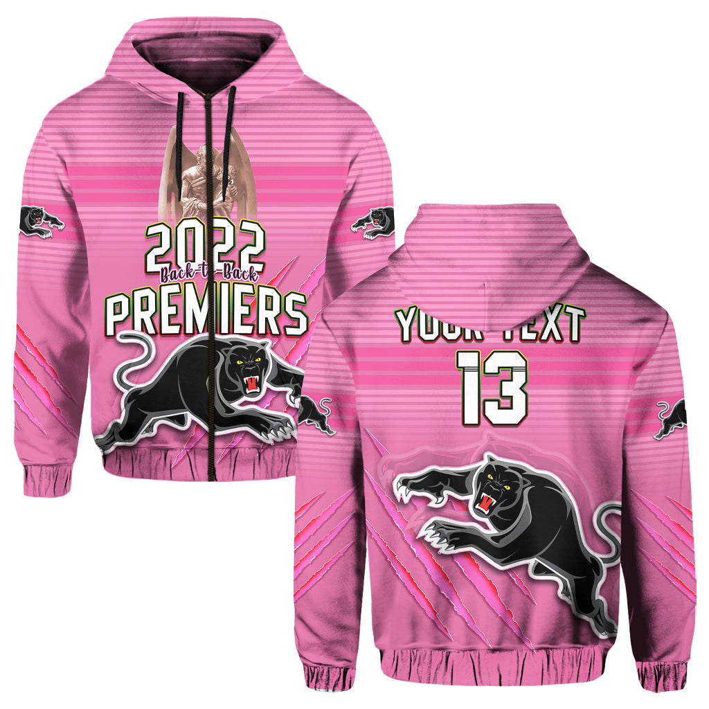 Custom Text and Number Panthers Proud Hoodie Back to Back Premiers 2022 Version Pink LT13 - Vibe Hoodie Shop