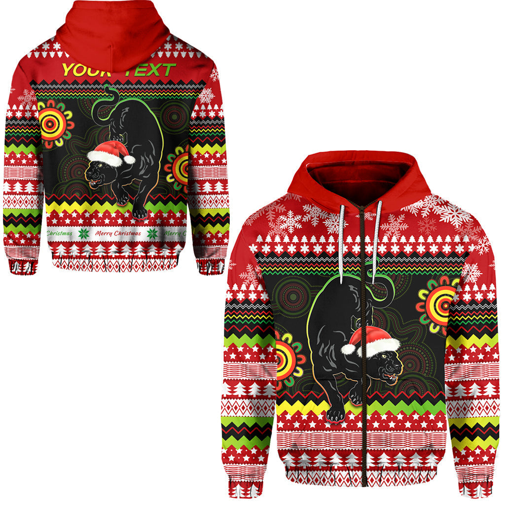 (Custom Personalised) Panthers Christmas Zip Hoodie Penrith Snow mix Indigenous LT13 - Vibe Hoodie Shop
