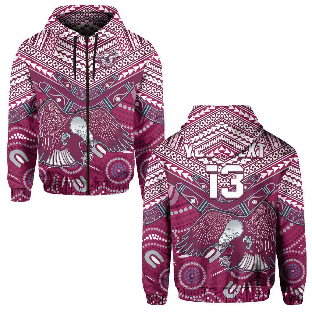 (Custom Text and Number) Sea Eagles Rugby Hoodie Aboriginal and Polynesia Manly Warringah LT13 - Vibe Hoodie Shop